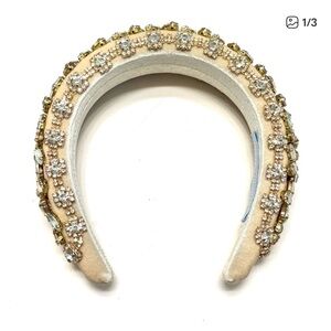 Antonio Melani Embellished Velvet Headband in Champagne Gold